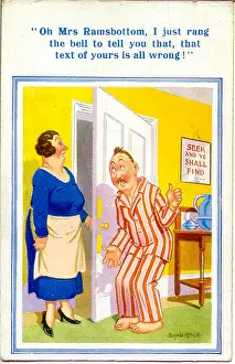Complaining: Comic postcard, Hotel guest and landlady