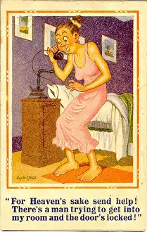 Spinster: Comic postcard, Hotel guest on the phone