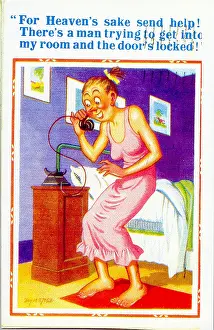 Spinster: Comic postcard, Hotel guest on the phone