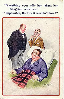 Disagreed: Comic postcard, Husband, wife and doctor