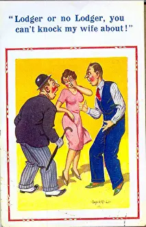 Lodger: Comic postcard, Husband, wife and lodger
