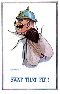 Swat: Comic postcard, Kaiser Wilhelm as a fly, WW1