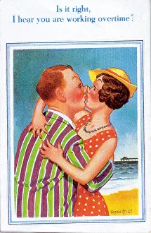 Overtime: Comic postcard, Kissing couple at the seaside