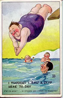 The Donald Mcgill Archive Collection: Comic postcard, Large man diving into the sea, WW1