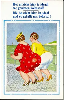 Immensely: Comic postcard, Two large women at the seaside