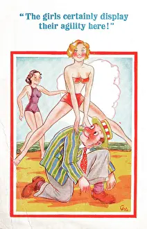 Shoelace: Comic postcard, Leapfrogging on the beach