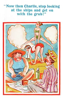 Frump: Comic postcard, Leapfrogging on the beach