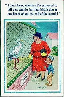 Auntie: Comic postcard, Little boy and aunt at the zoo