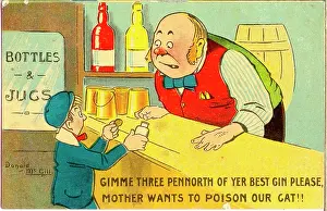 Barman: Comic postcard, Little boy and barman