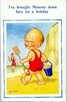 Beckoning: Comic postcard, Little boy on the beach