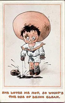 Hopeless: Comic postcard, Little boy covered in ink