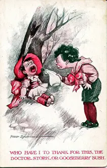 Gooseberry: Comic postcard, Little boy and crying baby