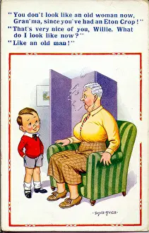 Granny: Comic postcard, Little boy and grandmother