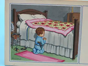Eiderdown: Comic postcard, Little boy praying