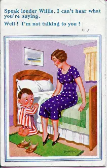 Nosy: Comic postcard, Little boy praying by his bed