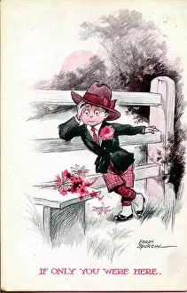 Spurgin: Comic postcard, Little boy thinking of his love