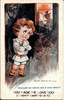 The Donald Mcgill Archive Collection: Comic postcard, Little boy watching girl through window