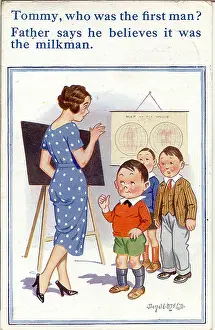 Frst: Comic postcard, Little boys and teacher