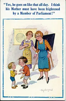 Bullying: Comic postcard, Little boys and teachers in classroom
