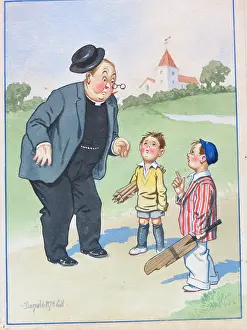 Verger: Comic postcard, Little boys and vicar