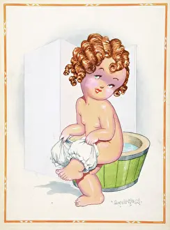 Bathtime: Comic postcard, Little girl at bathtime