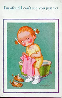 Bathtime: Comic postcard, Little girl at bathtime