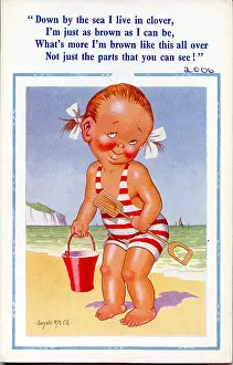 Tanned: Comic postcard, Little girl on the beach