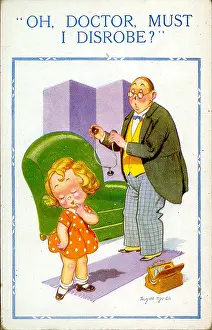 Disrobe: Comic postcard, Little girl at the doctor's