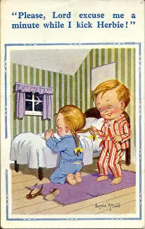 Excuse: Comic postcard, Little girl praying by her bed