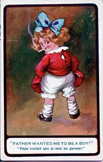 Boyish: Comic postcard, Little girl smoking a cigarette
