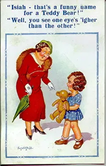 Isaiah: Comic postcard, Little girl with teddy bear