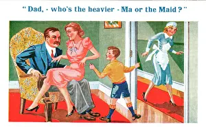 Heavier: Comic postcard, Ma or the Maid?