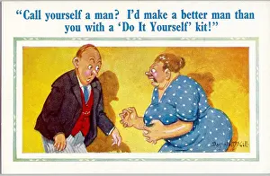 Useless: Comic postcard, Call yourself a man?