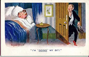 The Donald Mcgill Archive Collection: Comic postcard, Man arrives home very late, WW1