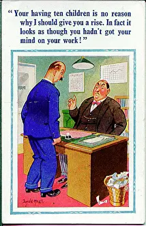 Blotter: Comic postcard, Man asking boss for pay rise