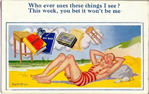 Inkpot: Comic postcard, Man asleep on the beach