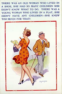 Contraception: Comic postcard, Man attracted to pretty woman