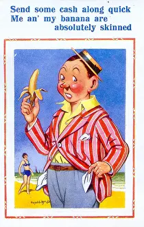Skinned: Comic postcard, Man with banana at the seaside