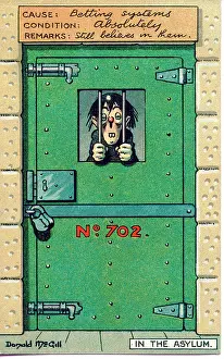 Padlock: Comic postcard, Man behind bars