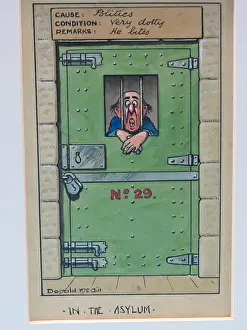 Padlock: Comic postcard, Man behind bars
