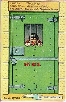 Padlock: Comic postcard, Man behind bars