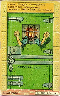 Padlock: Comic postcard, Man behind bars