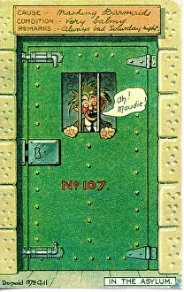 Padlock: Comic postcard, Man behind bars