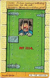 Padlock: Comic postcard, Man behind bars