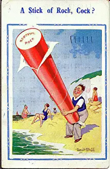 Innuendo: Comic postcard, Man on the beach with a stick of rock