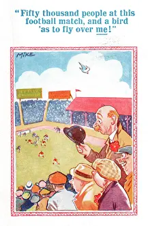 Droppings: Comic postcard, Man at football match