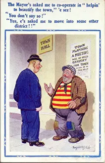 Patched: Comic postcard, Man to help with town planning