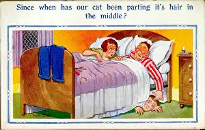 Infidelity: Comic postcard, Man hiding under the bed