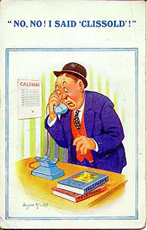Misheard: Comic postcard, Man misheard on the phone