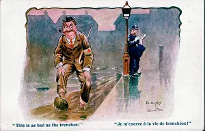 Armlet: Comic postcard, Man in a muddy street, WW1